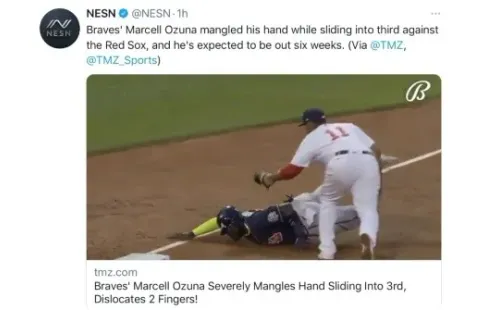 El momento de la lesión de Marcell Ozuna (Twitter @NESN)