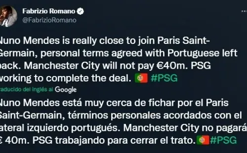 Nuno Mendes, cerca de PSG