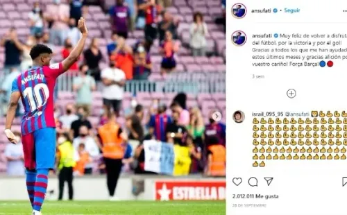 Publicación en Instagram de Ansu Fati tras volver de su lesión