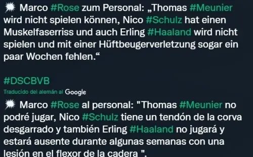 Marco Rose informa las ausencias de Meunier, Schulz y Haaland