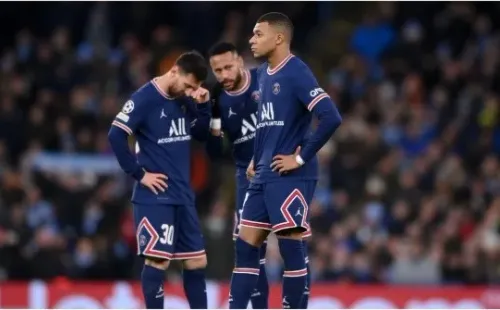 Messi, Neymar y Mbappé, durante el partido ante Manchester City