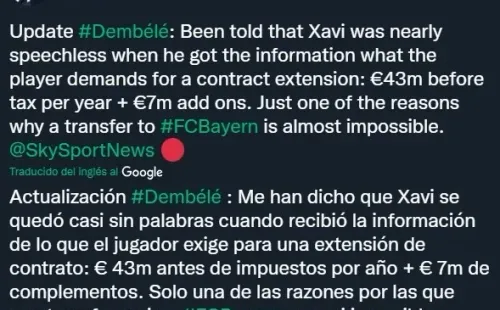Dembélé pìde una fortuna para seguir en Barcelona