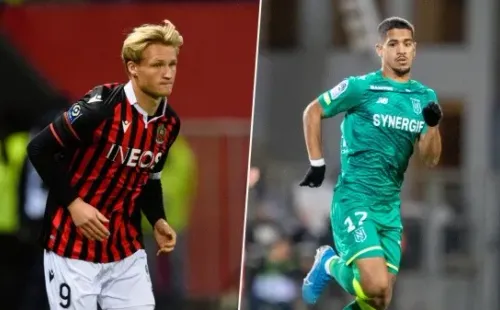 Kasper Dolberg y Ludovic Blas. (Getty)