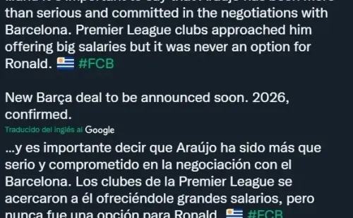 Contrato hasta 2026 para Araújo en Barcelona