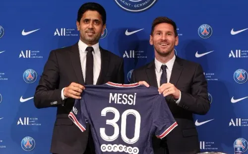 Nasser Al-Khelaifi y Lionel Messi: Getty