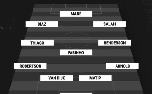 El once inicial de Liverpool ante Manchester United