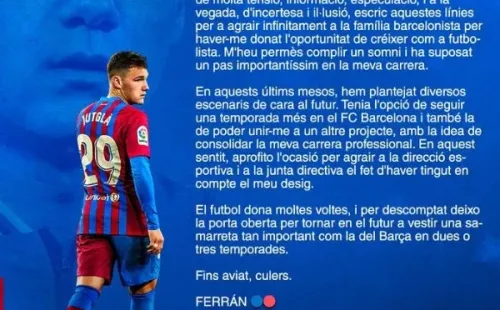 La carta de despedida de Ferran Jutglà del Barcelona