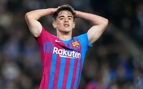 Gavi en acción con Barcelona. Getty.