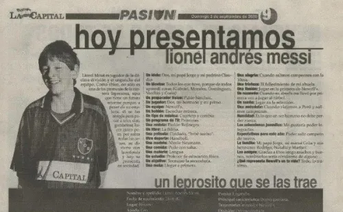 A Messi le gustaba '¡Cuidado: bebé suelto!', según dice este recorte del diario La Capital