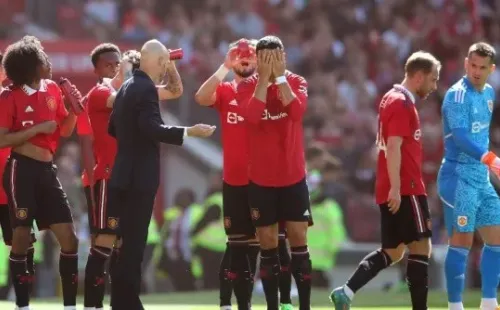 ten Hag y Cristiano Ronaldo durante el amistoso ante Rayo Vallecano