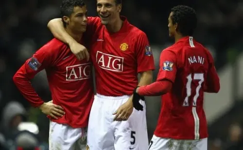 Ronaldo, Nani y Ferdinand en Manchester United. Getty.