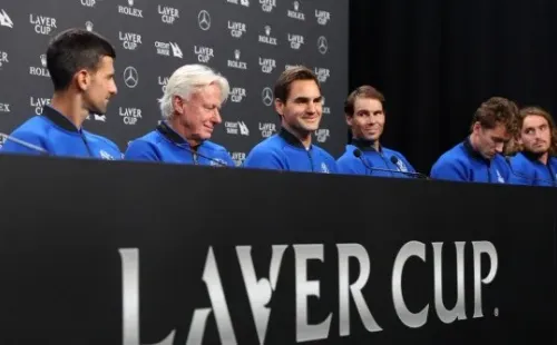 Federer y todo el Team Europa en la rueda de prensa