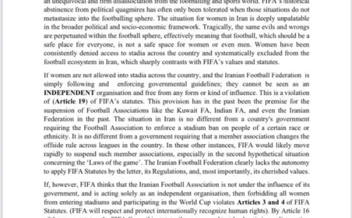 La carta enviada a FIFA por parte de deportistas de Irán
