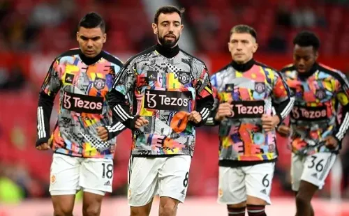 Manchester United en calentamiento. Getty.