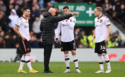 Ronaldo con ten Hag y su tensa calma. Getty.