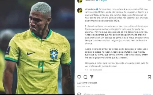 El mensaje de Richarlison en su cuenta de Instagram