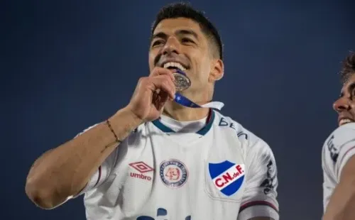 Luis Suárez y su festejo por uno de los títulos con Nacional