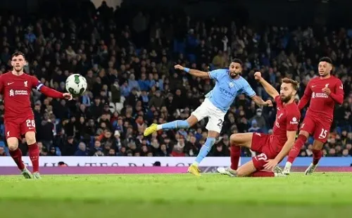 Momento del gol de Mahrez. Getty.