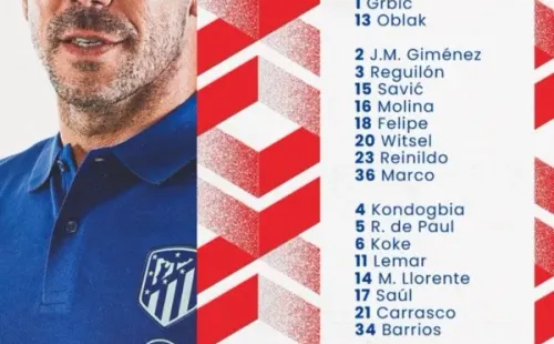 Los convocados por Diego Simeone para el Atlético de Madrid vs. Barcelona.