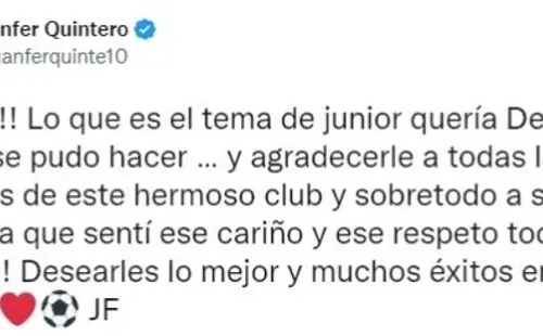 No se dio lo de Quintero a Junior en Colombia.