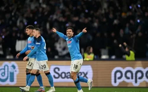 Gio Simeone en el triunfo del Napoli sobre la Roma 2 a 1.