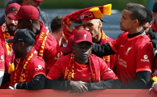 Sadio Mané en sus últimos festejos con Liverpool. Getty.