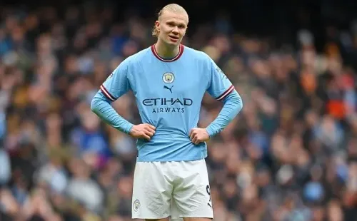 Haaland en juego con City. Getty.