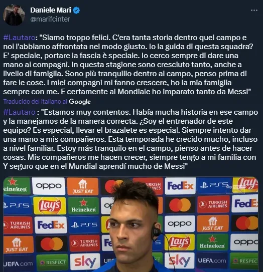 Declaración de Lautaro Martínez tras llegar a la final de la Champions League con Inter.