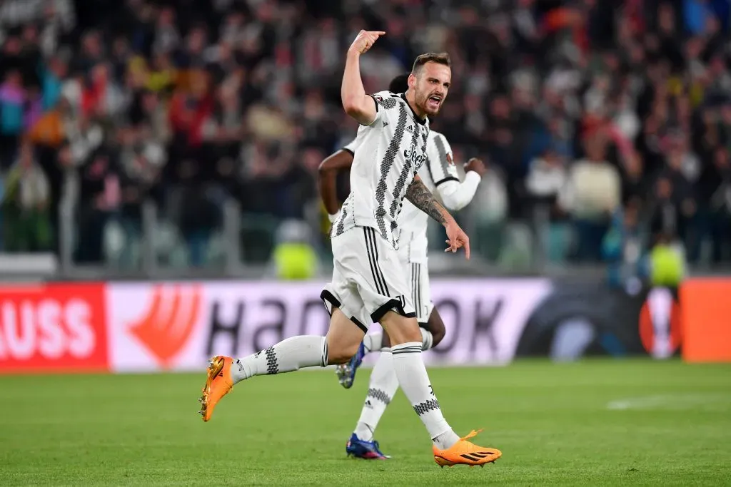 Federico Gatti en la celebración del gol del empate vs. Sevilla. Getty Images