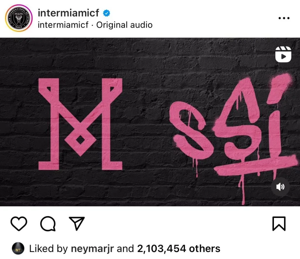 El like de Neymar al anuncio del Inter Miami respecto a la contratación de Lionel Messi. Instagram
