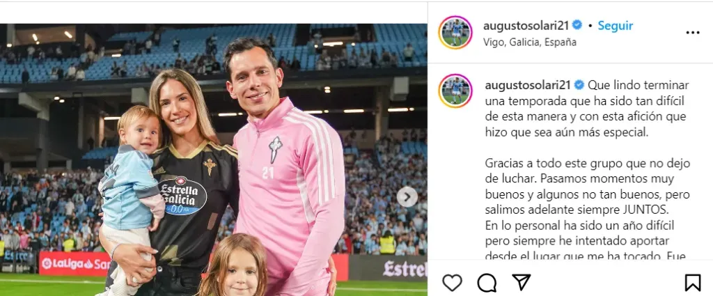 Augusto Solari dejó de ser jugador del Celta de Vigo. Instagram.