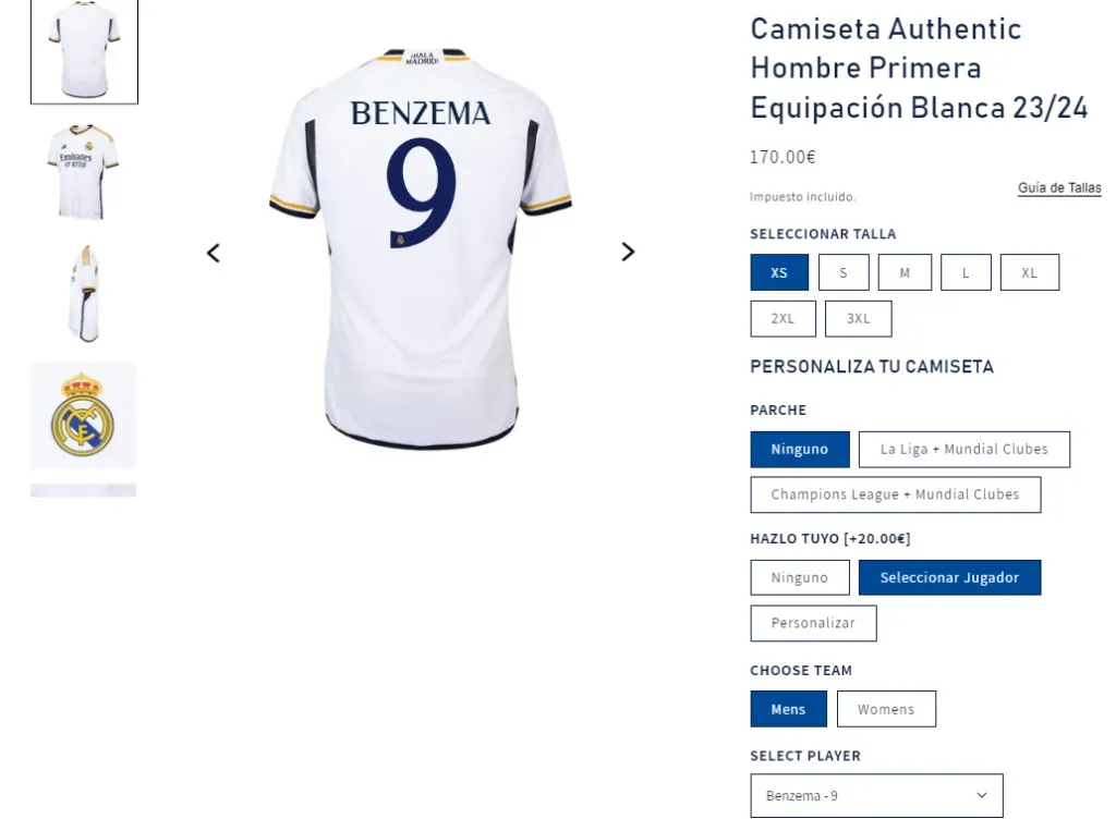 Captura tienda Real Madrid