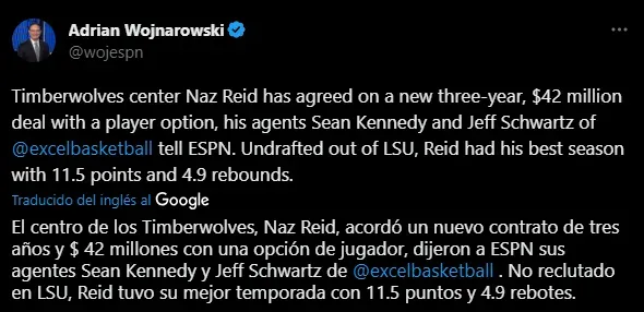 Naz Reid volvio a firmar con los Wolves (Foto: Twitter / @wojespn)