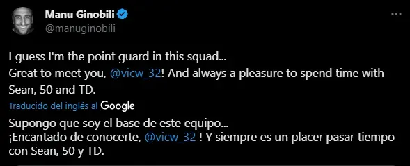 Reaccion de Ginóbili a mensaje de Wembanyama (Foto: Twitter / @manuginobili)