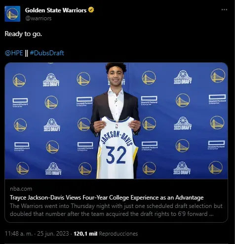 Warriors presentó a Trayce Jackson-Davis (Foto: Twitter / @warriors)
