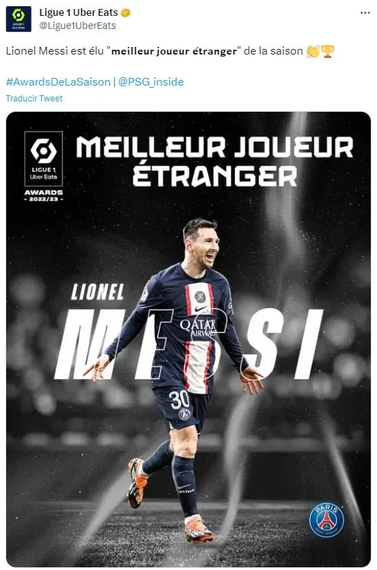 El anuncio sobre Lionel Messi en la cuenta de Twitter de la Ligue 1.