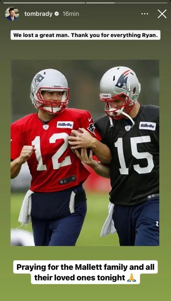 Reaccion de Brady a la muerte de Ryan Mallet (Foto: Instagram / @tombrady)