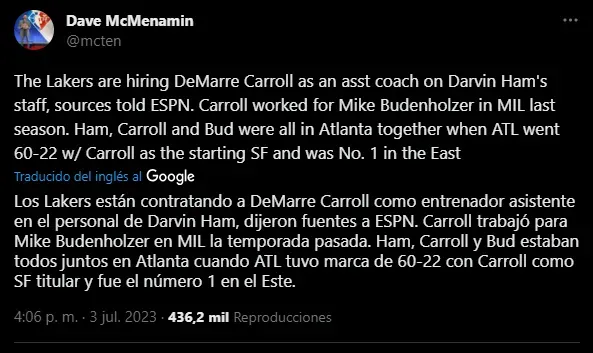 Nuevo refuerzo de Lakers (Foto: Twitter / @mcten)