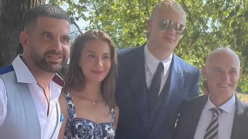 José Álvarez junto a Erling Haaland en el casamiento de Aymeric Laporte. Instagram.