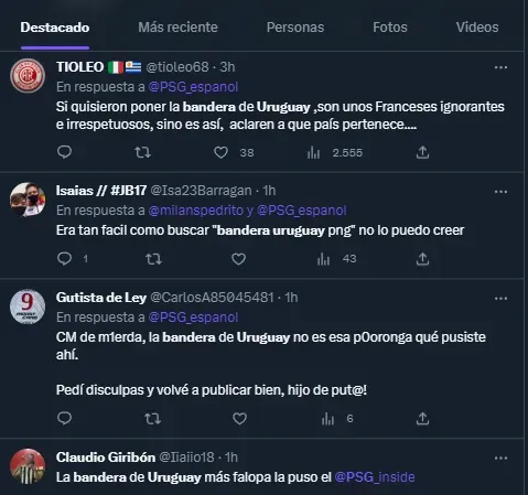 Los comentarios contra PSG por el error en la bandera de Uruguay.