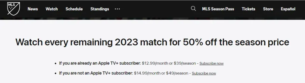 Precios de MLS Season Pass (Foto: https://www.mlssoccer.com/)