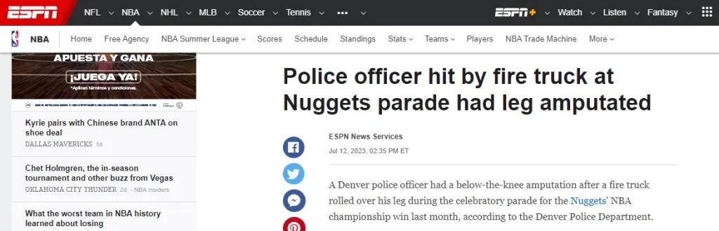 ESPN informa la noticia del sargento Justin Dodge (Foto: https://www.espn.com)