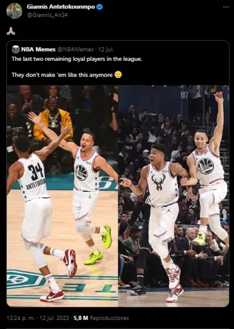 Giannis reacciona a un publicacion con Curry (Foto: Twitter / @Giannis_An34)