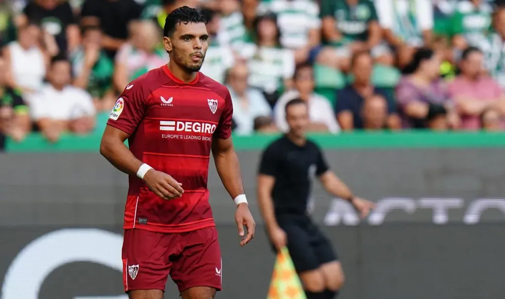 LISBON, PORTUGAL – JULY 24: Karim Rekik of Sevilla FC during the Cinco Violinos Trophy match between Sporting CP and Sevilla FC at Estadio Jose Alvalade on July 24, 2022 in Lisbon, Portugal. (Photo by Gualter Fatia/Getty Images)