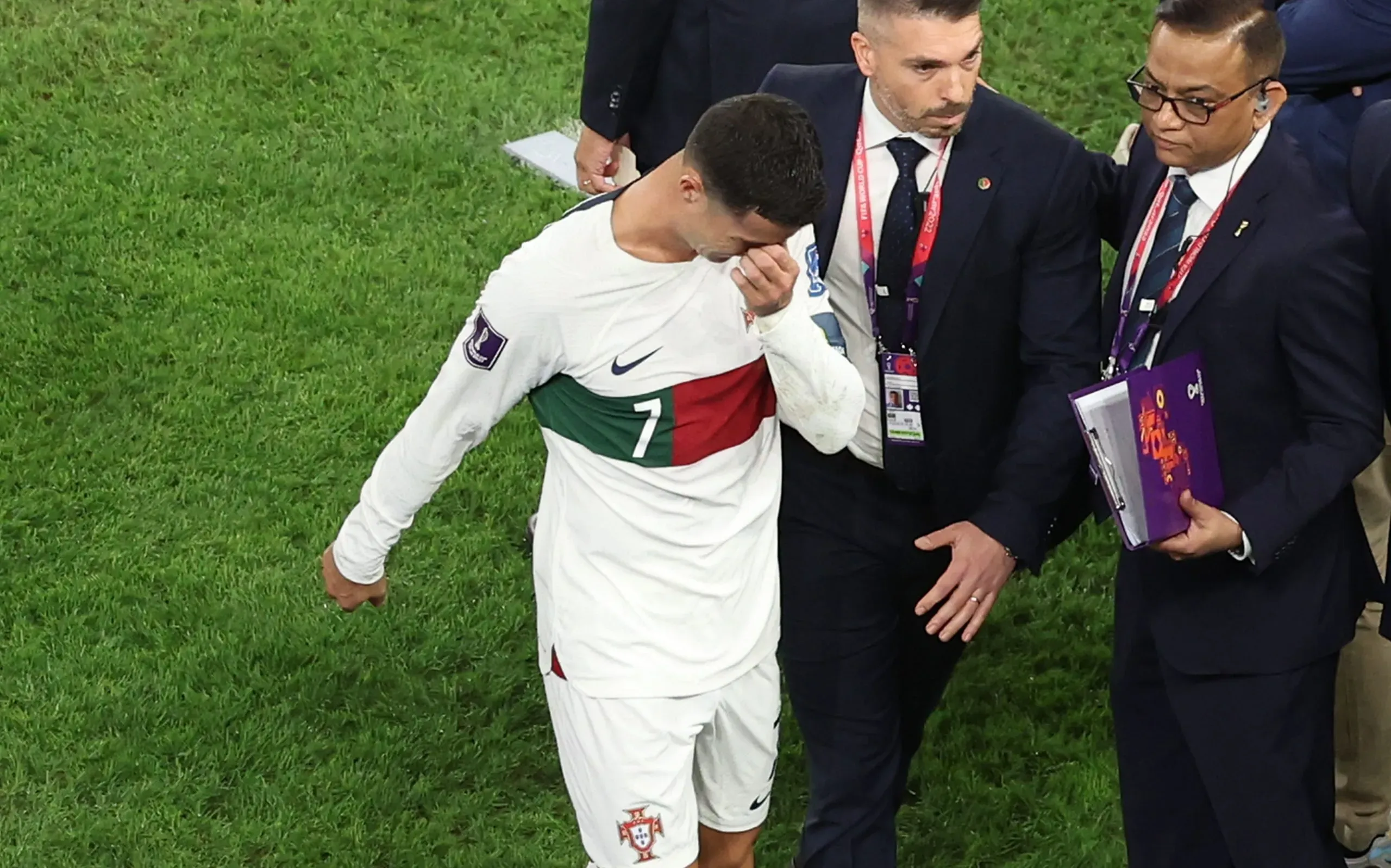 La frustración de CR7 al quedar eliminado en los Cuartos de Final de la Copa del Mundo de Qatar 2022. Ahí vio diluirse lo que pudo haber sido su último intento por ser campeón mundial. Getty Images.