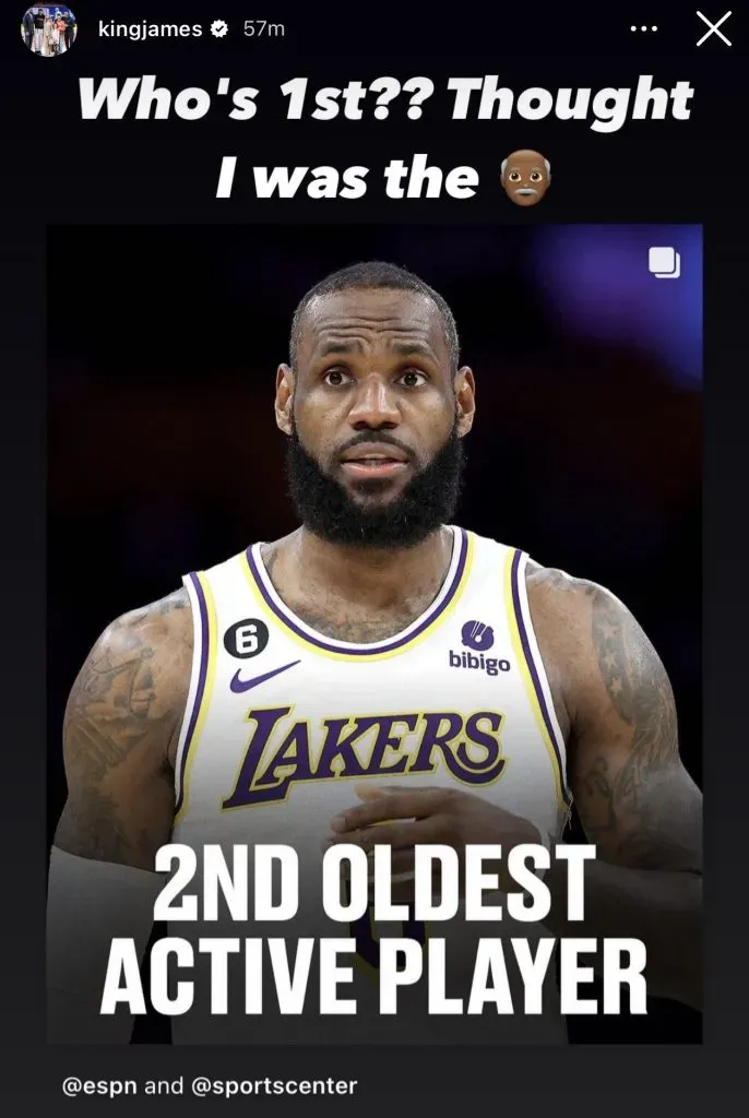 Reaccion de LeBron al ser el segundo jugador más viejo (Foto: @kingjames)