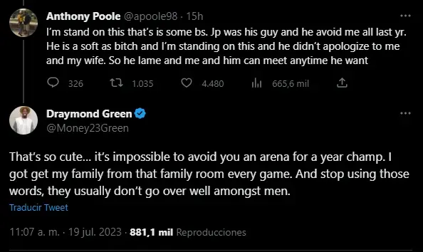 Dramond Green le responde al padre de Jordan Poole (Foto: Twitter / @Money23Green)