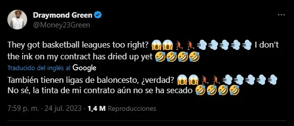 Green bromea con dejar a los Warriors (Foto: Twitter / @Money23Green)