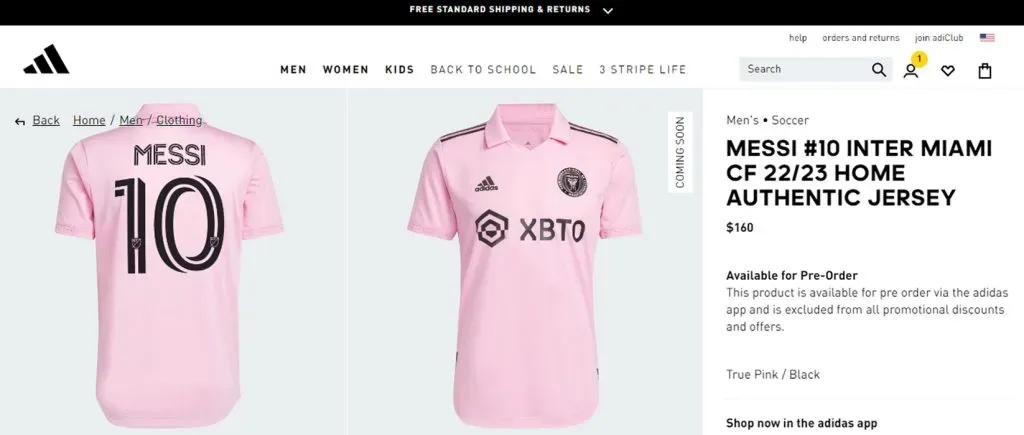 La camiseta de Messi, disponible sólo como pre-orden en la web oficial de Adidas.