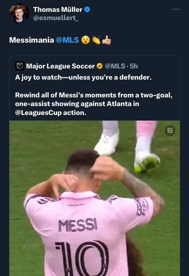 El tuit de Thomas Muller sobre Lionel Messi.